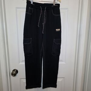 ADIDAS BLACK TRACK PANTS WITH CARGO POCKETS SZ S